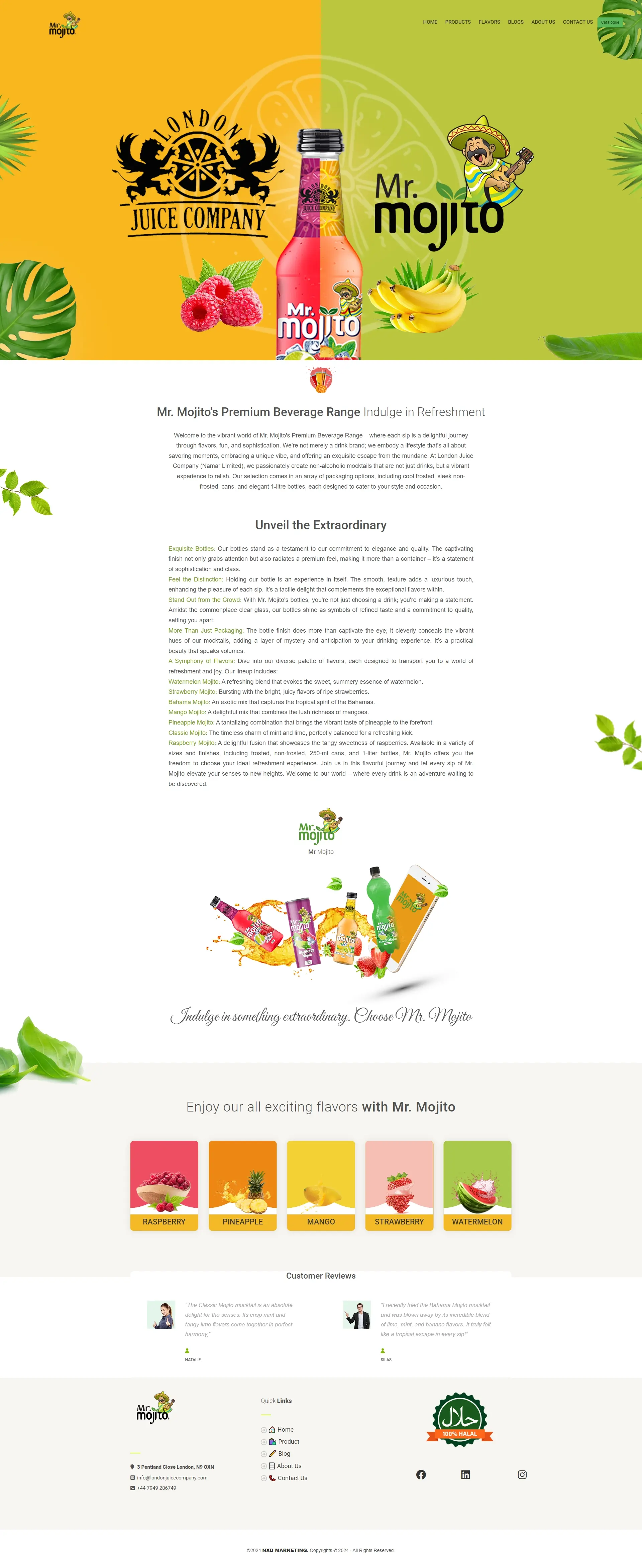 Mr. Mojito website presenting an enticing selection of premium mojito beverages.